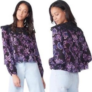 Veronica Beard Silk Floral & Lace Printed Clem Blouse
